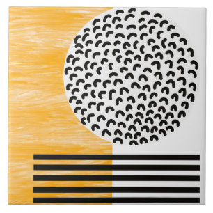 Orange and Black Mid Century Modern Art  Tile