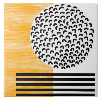 Orange and Black Mid Century Modern Art Tile