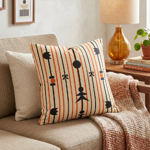Orange and Black Mid-Century Modern Geometric Throw Pillow