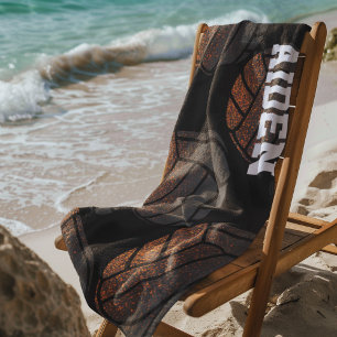 Orange and Black Monogram Volleyball Beach Towel