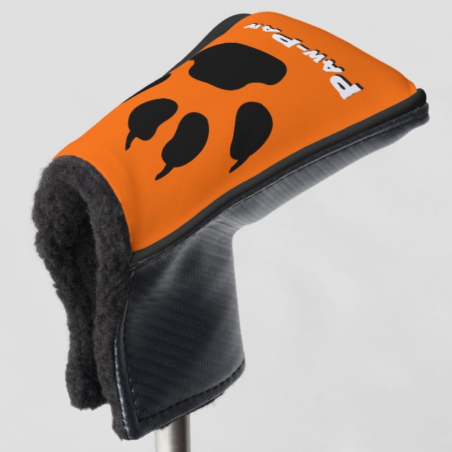Orange and Black Paw Paw Golf Head Cover (3/4 Front)