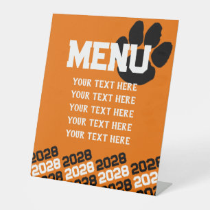 Orange and Black Pawprint Graduation Menu Party Pedestal Sign