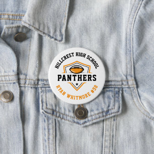 Orange and Black Personalized Football Team Spirit 3 Inch Round Button