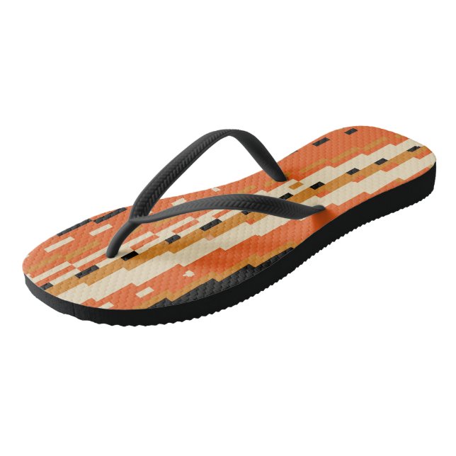 orange and black pixels flip flops (Angled)