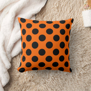 Orange and Black Polka Dot Pattern Throw Pillow