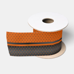 Orange and Black Polka Dots Satin Ribbon
