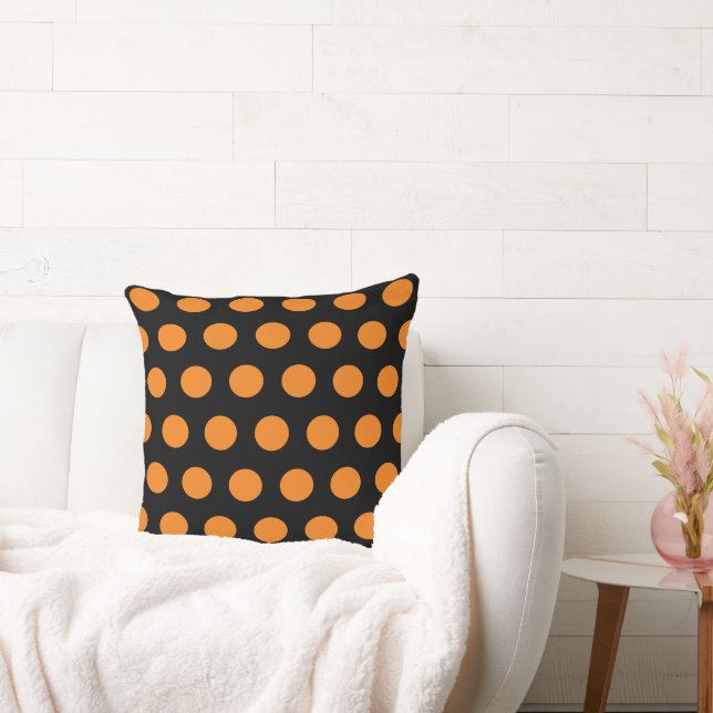 Orange and Black Polka Dots Throw Pillow (Couch)