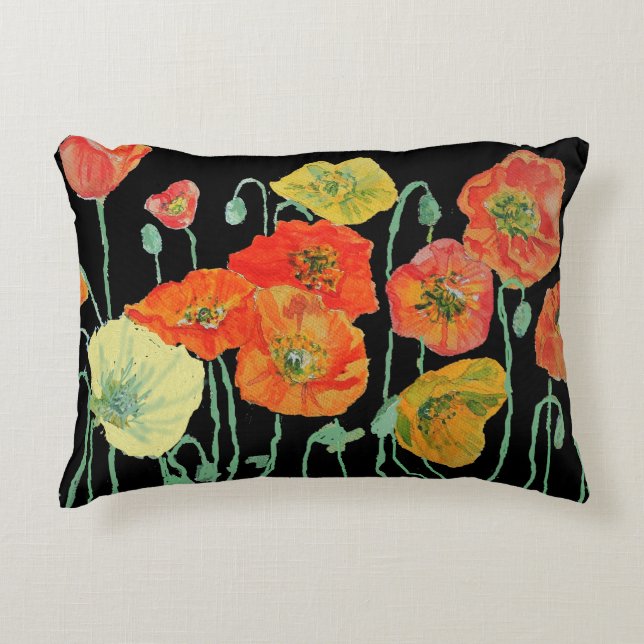 Orange and Black Poppies art Round Decor Cushion (Front)