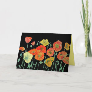 Orange and Black Poppies Watercolour Birthday Card