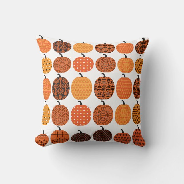 Orange and Black Pumpkin Design Throw Pillow (Front)