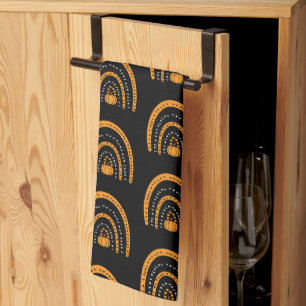 Orange and Black Rainbows Bats Black Halloween Kitchen Towel