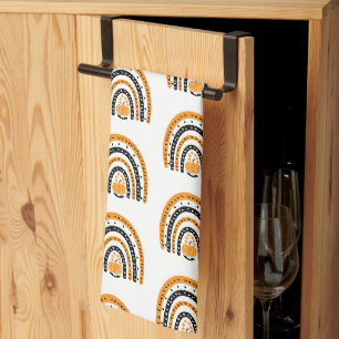 Orange and Black Rainbows Bats White Halloween Kitchen Towel