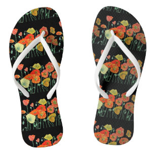 Orange and Black Red Poppies Poppy Floral Thongs