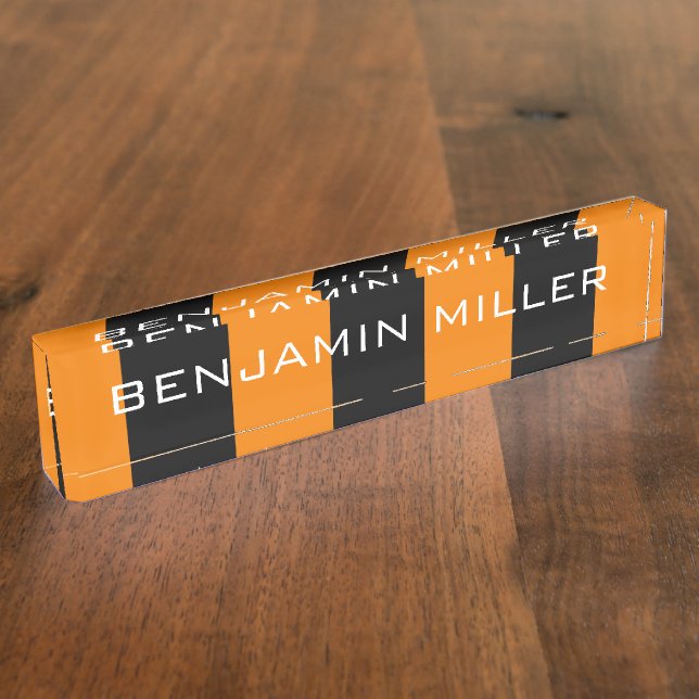 Orange and Black Rugby Stripes with Custom Name Nameplate (Side)