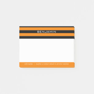 Orange and Black Rugby Stripes with Custom Name Post-it Notes