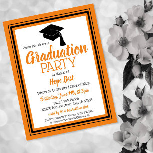 Orange and Black School Colours Grad Party Invitation Postcard