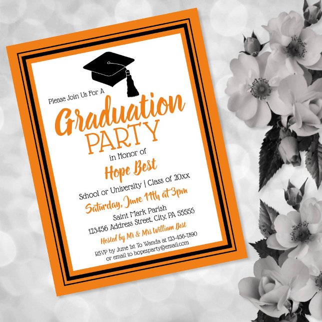 Orange and Black School Colours Grad Party Invitation Postcard (Creator Uploaded)