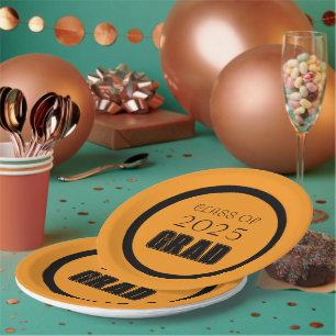 Orange and Black School Colours Graduation Paper Plate