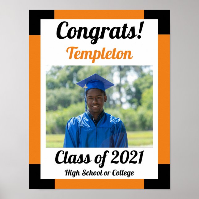 Orange and Black School Colours Graduation Poster (Front)