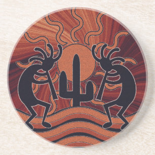 Orange And Black Southwestern Design Kokopelli Coaster