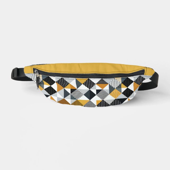 Orange and Black Squares and Triangles Fanny Pack (Front)