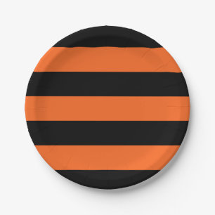 Orange and Black Stripe Halloween Pattern Paper Plate