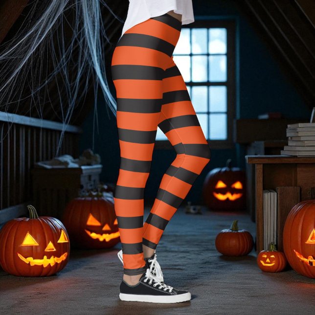 Orange and Black Striped Pattern Leggings (Orange and Black Striped Pattern Leggings by Ricaso. Fun leggings for fashion or fitness)
