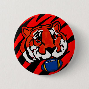 ORANGE AND BLACK STRIPES  2 INCH ROUND BUTTON