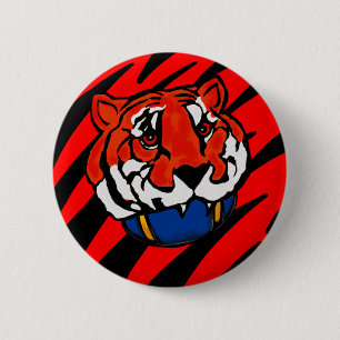 ORANGE AND BLACK STRIPES  2 INCH ROUND BUTTON