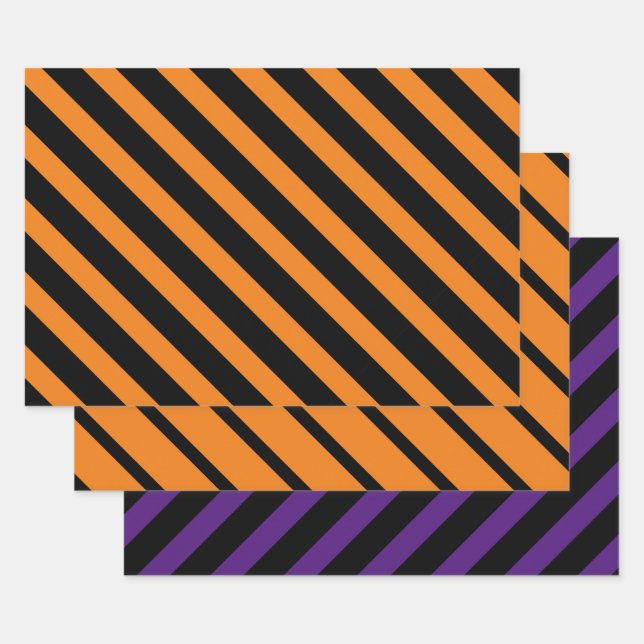 Orange and black stripes Halloween party Wrapping Paper Sheet (Set)