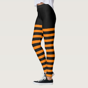Orange and Black Stripes Halloween Striped Witch Leggings