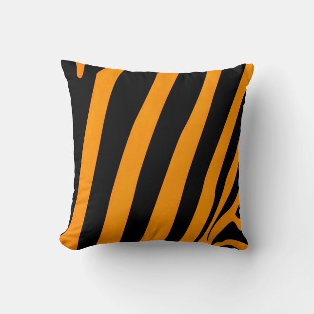 Orange and Black Stripes Safari Inspired Pattern Throw Pillow (Front)