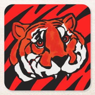 ORANGE AND BLACK STRIPES  SQUARE PAPER COASTER