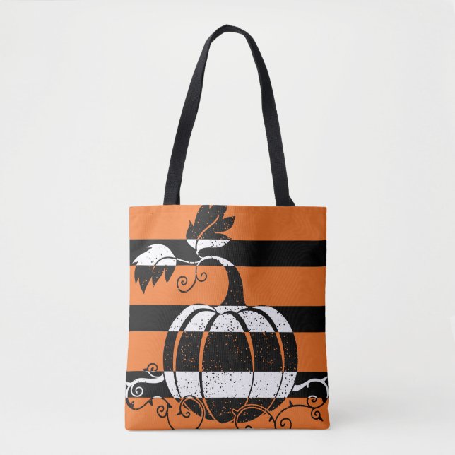 Orange and black stripes with pumpkin tote bag (Front)