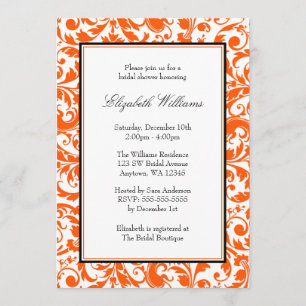 Orange and Black Swirl Damask Bridal Shower Invitation