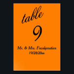 Orange and Black Table Number<br><div class="desc">Orange with black number for your affair. Add the newly married couples name and the date to make this a unique memento that lasts.</div>