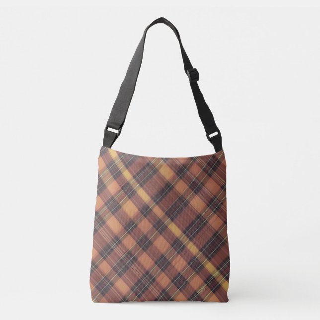 Orange and black tartan, a warm and trendy pattern crossbody bag (Front)