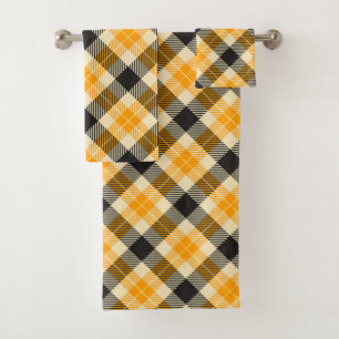Orange and Black Tartan Plaid Bath Towel Set