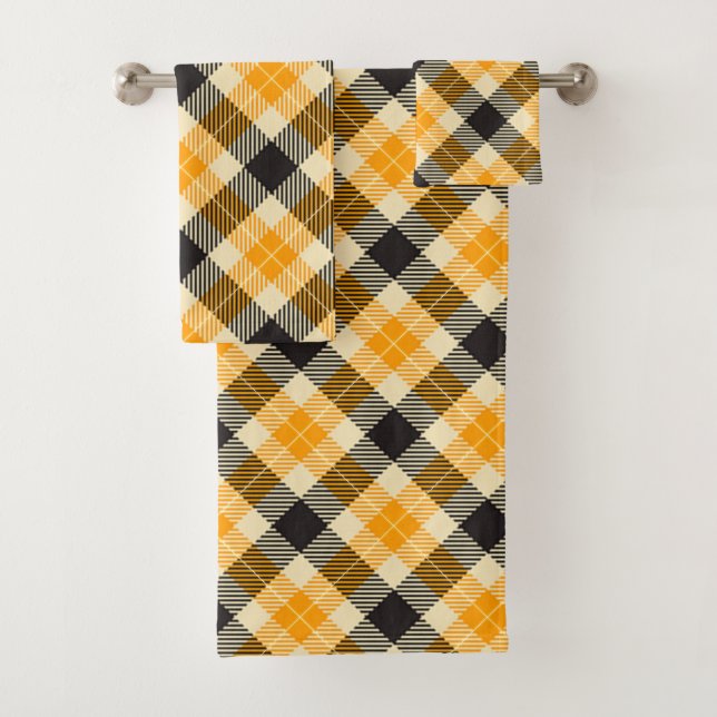Orange and Black Tartan Plaid Bath Towel Set (Insitu)