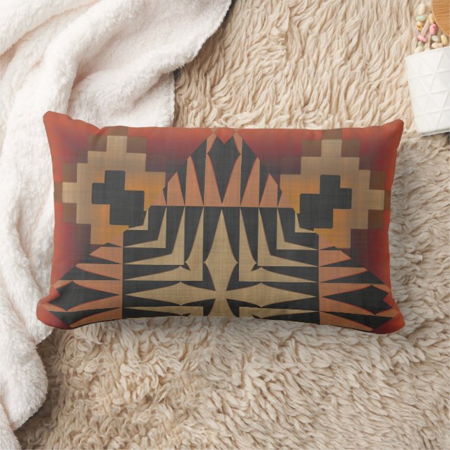 Orange and Black Textured Geometric Lumbar Pillow (Blanket)