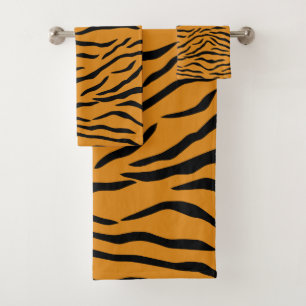 Orange and Black Tiger Stripes Bath Towel Set