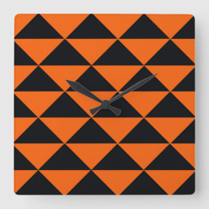 Orange and Black Triangles Square Wall Clock