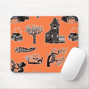 Orange and Black Vintage Halloween Pattern Mouse Pad