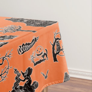 Orange and Black Vintage Halloween Pattern Tablecloth