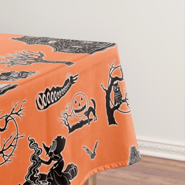 Orange and Black Vintage Halloween Pattern Tablecloth (In Situ)