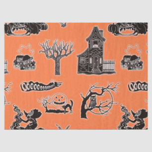 Orange and Black Vintage Halloween Pattern Tissue Paper