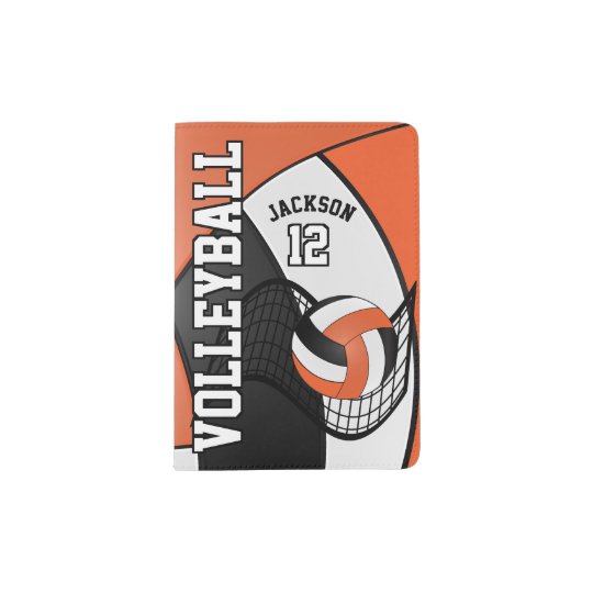 Orange and Black Volleyball Design | Personalize Passport Holder