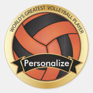 Orange and Black Volleyball   DIY Name Classic Round Sticker