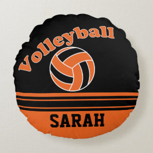 Orange and Black Volleyball   DIY Name Round Pillow