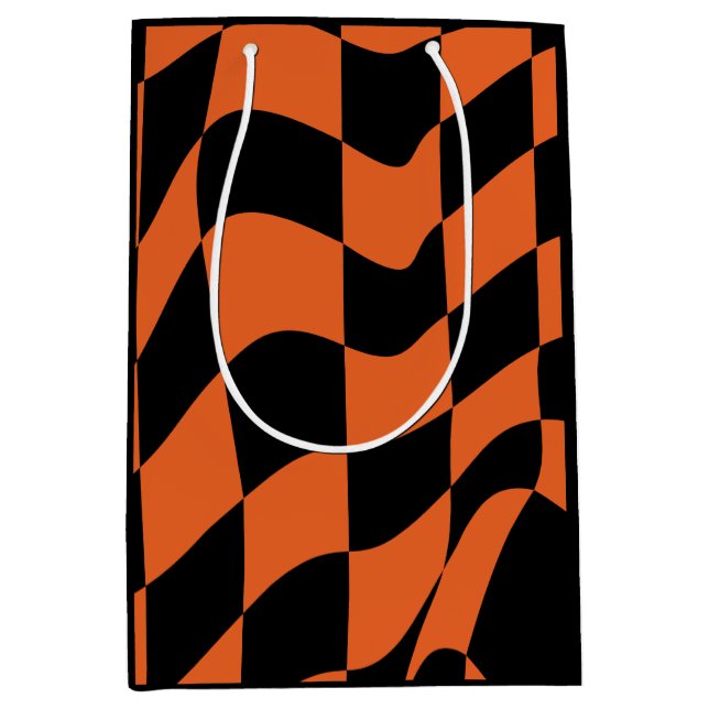 Orange and Black Warped Chequerboard Medium Gift Bag (Front)